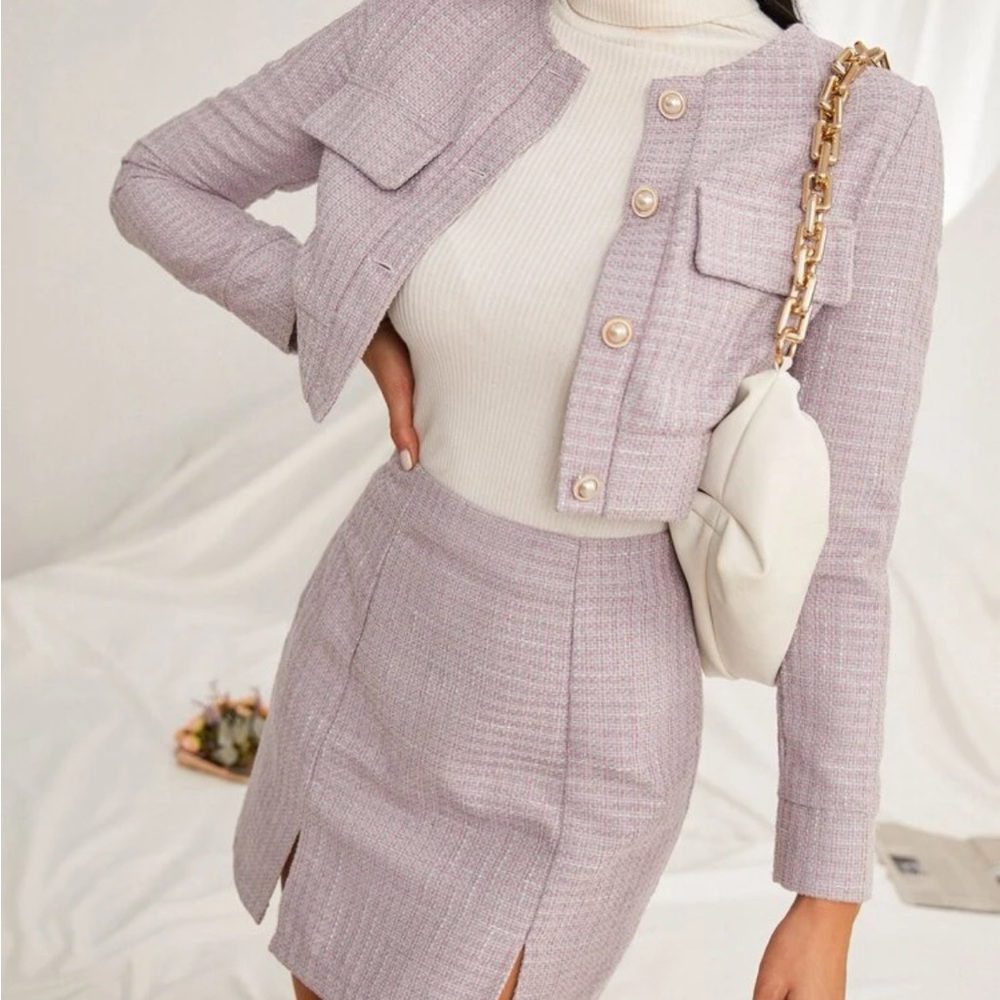 SHEIN Plaid Tweed Set